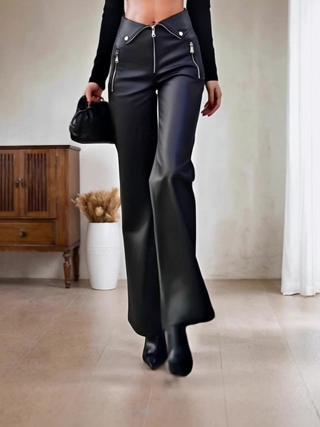 Women's Chinos Leather Pants Straight Vacation Vintage