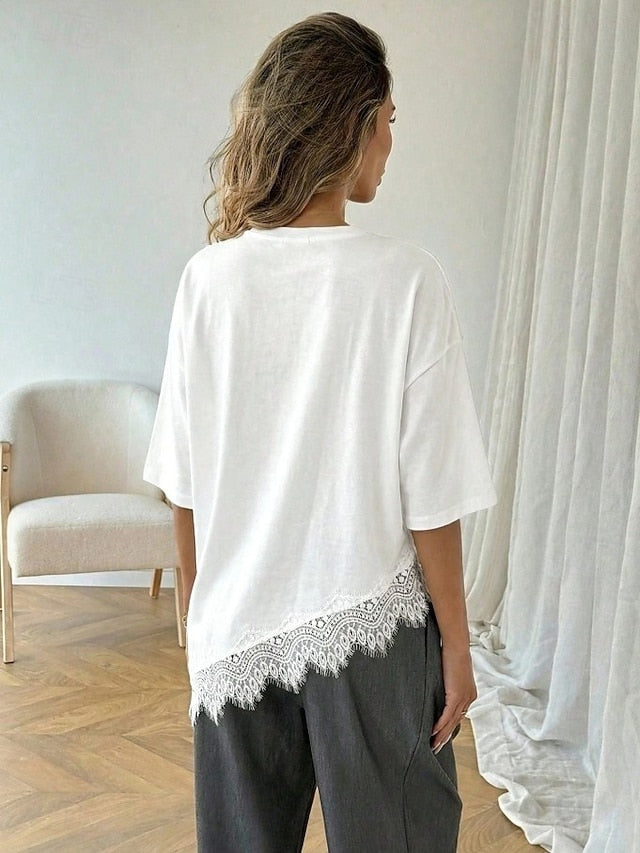 Women's Elegant Tunic T Shirt Asymmetrical Hem Plain