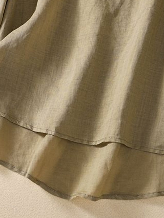 Women's Shirt Blouse Faux Cotton Linen Embroidered Solid