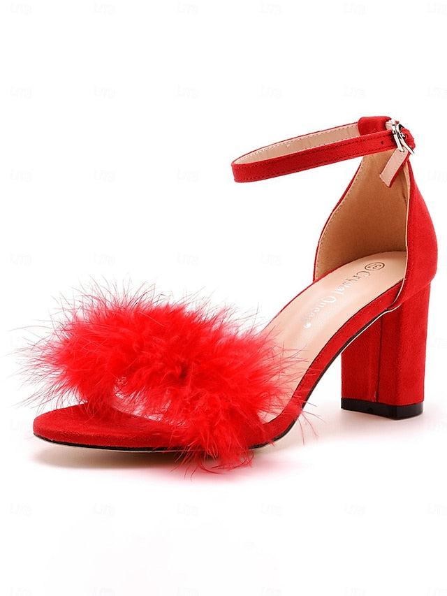 for Feather-Embellished Block Women – Wedding Sandals Heel
