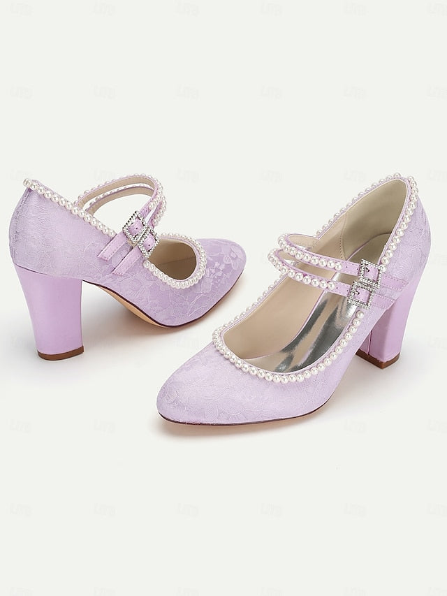 Pearl Lace Heels Women's Embellished - Jane Mary Purple