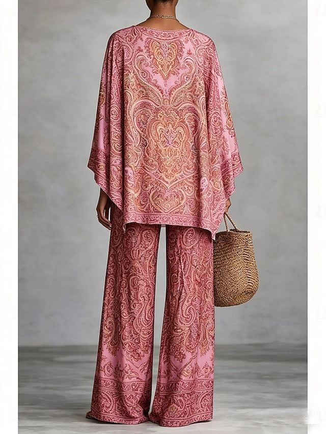 Women's Pants Sets Long Sleeve Round Neck Graphic Paisley