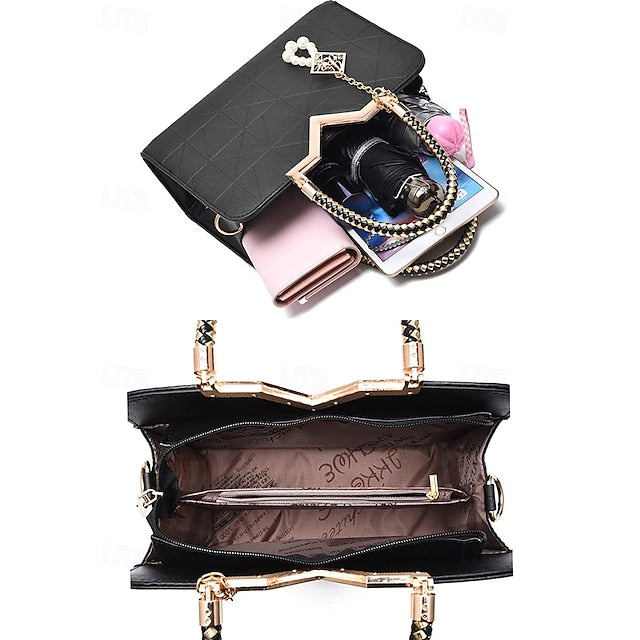 Elegant Women's – with Pearl Handbag Pendant Leather Faux