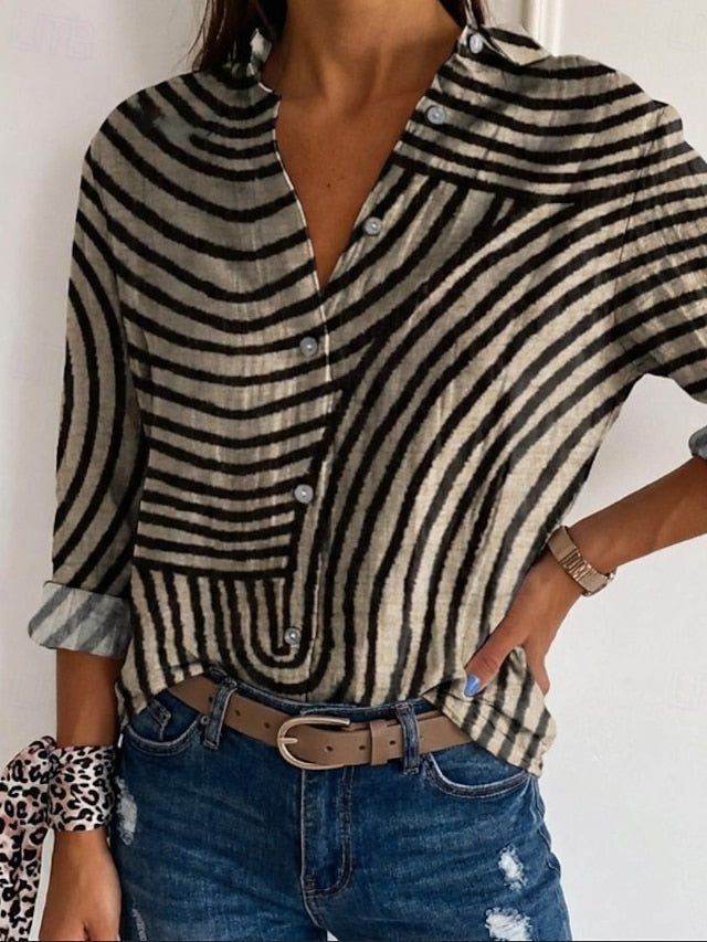 Women's Shirt Button Up Blouse Faux Cotton Linen Buttons