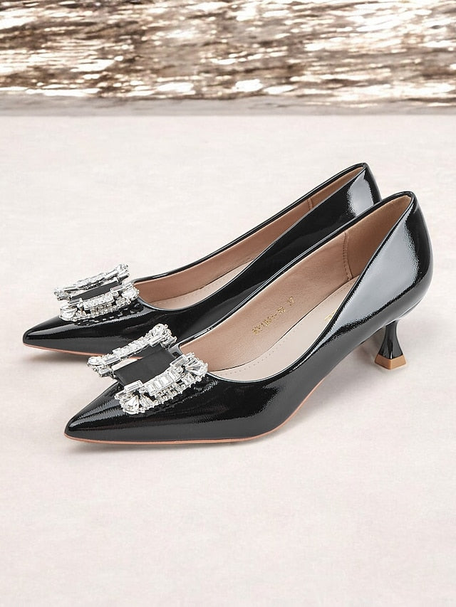 Patent Women's Embellished with Crystal Leather Pumps Black