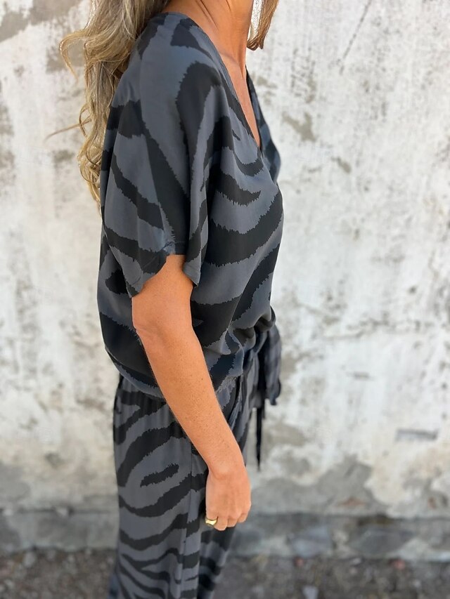 Women's Pants Sets Bolero Top Short Sleeve V Neck Graphic