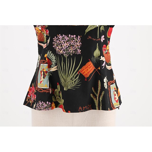 Retro Vintage 1950s Blouse / Shirt Off Shoulder Flower / Floral