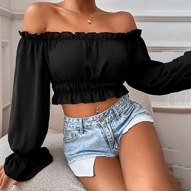 Shirt Blouse Women's Black Plain Crop Top Street Daily