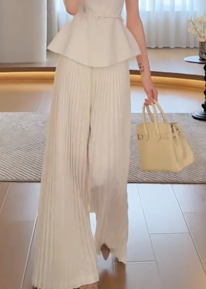 Leg Wide White Pants High Classy Spring Waist