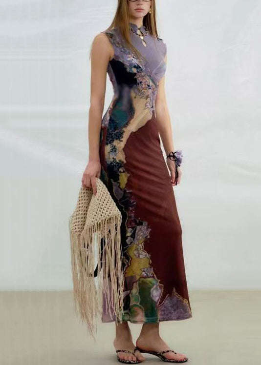 Print Sleeveless Purple Long On Both Dress Sides Wear