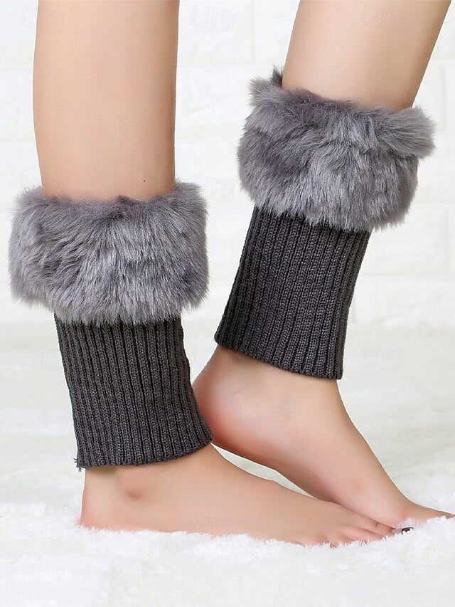 Faux Fur Boot Cuff Warmers – Cozy Knit Boot Socks with Fluffy