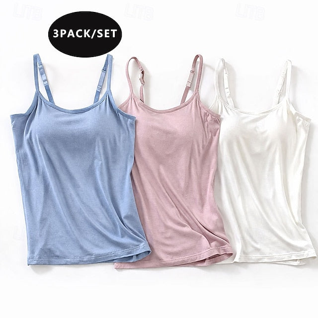 Multi Packs 3pcs Women's U Neck Sleeveless White+Black+Blue