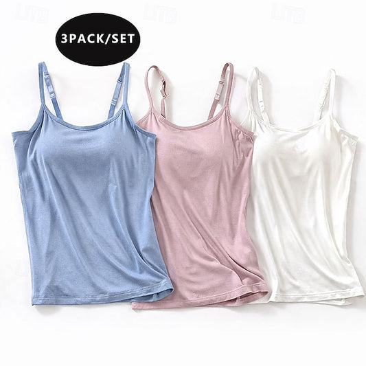 Multi Packs 3pcs Women's U Neck Sleeveless White+Black+Blue