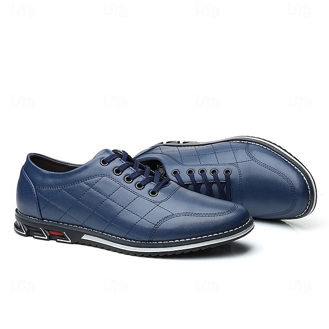 Men's - Stylish Sneakers Blue Quilted Leather Faux Lace-Up