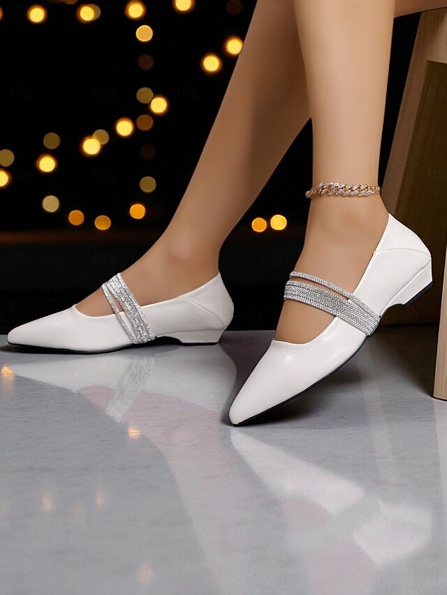 Women's Pointed Patent Toe Leather Flats Black Elegant -