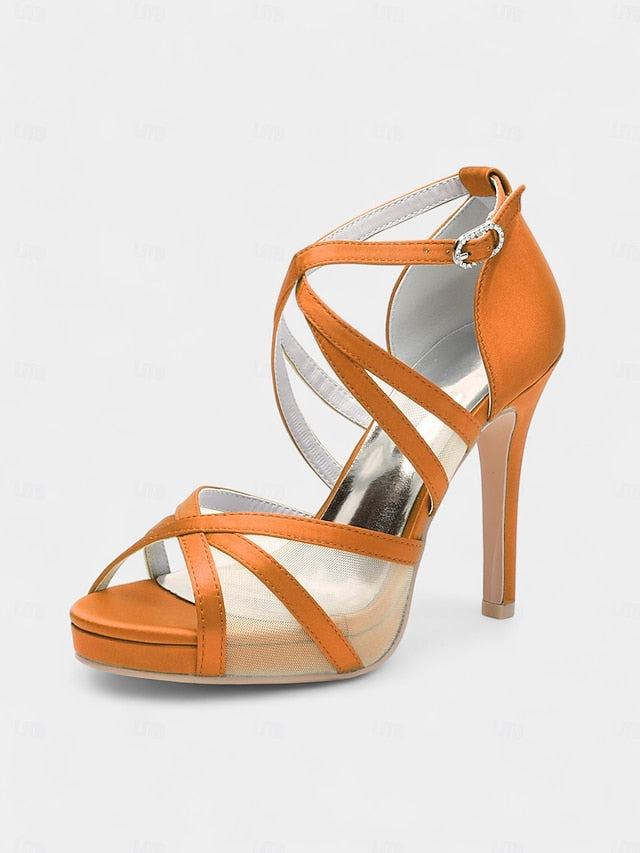 Sandals with White High Straps Bridal Heel Cross Satin Perfect -