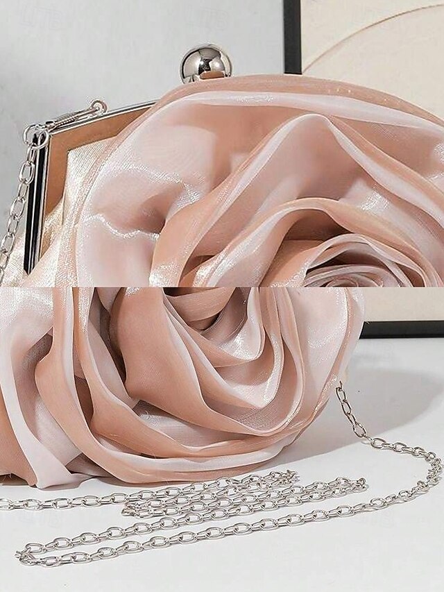 Women's Elegant Clutch Satin Rose – Evening Flower Purse