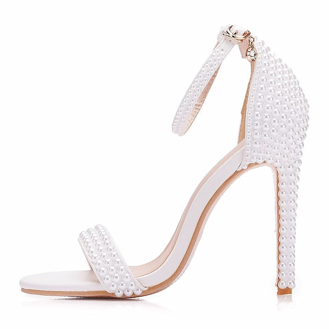 Wedding Women's Heel Pearl-Embellished Shoes Elegant High