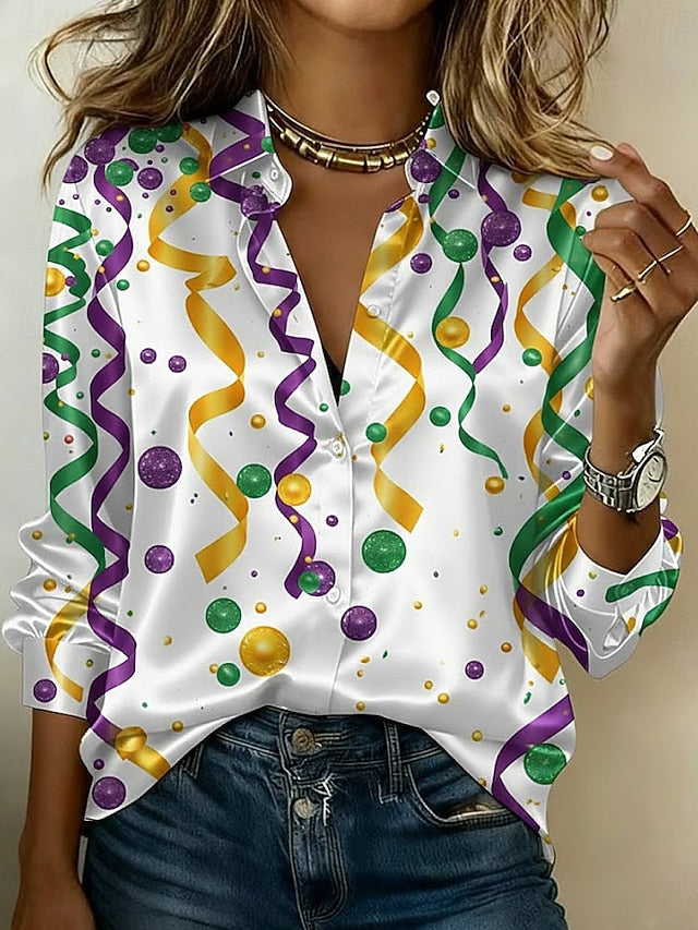 Mardi Gras Women's Shirt Graphic Geometric Abstract Vintage
