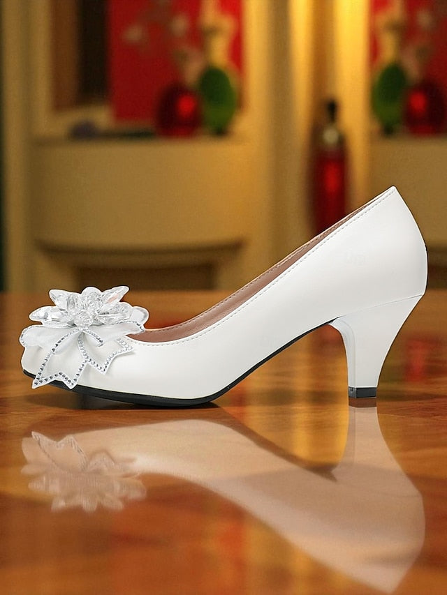 with White Heel Shoes Wedding Women's Low Crystal Bow