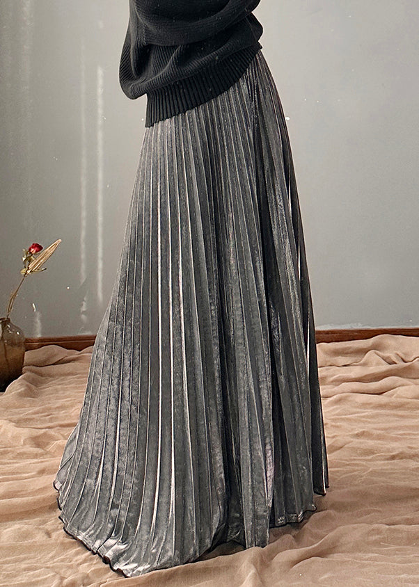 Skirt Casual A Line Elastic Silvery Waist Spring