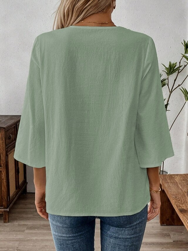 Women's Shirt Blouse Lace Tops Lace Solid Color Stylish