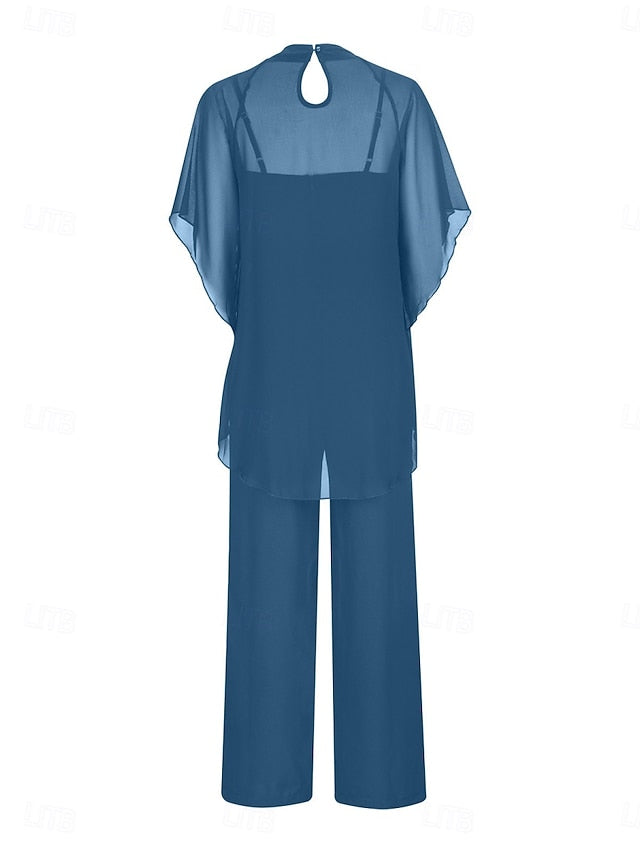 Women's Pants Sets 3/4 Length Sleeve Crew Neck Solid Color