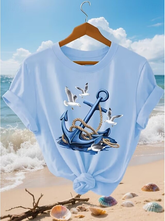 Women's T Shirt Print Graphic Anchor Vintage Stylish