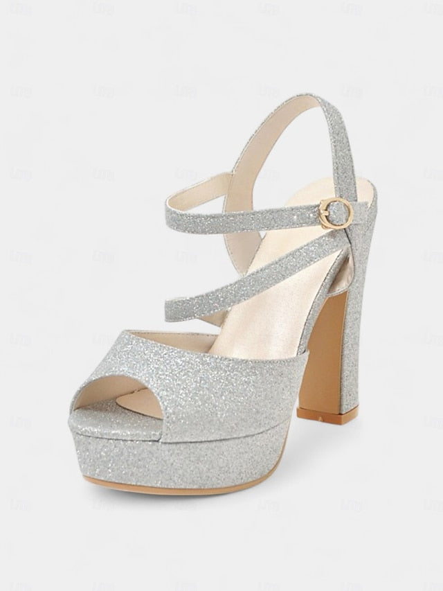 High Platform Ankle Strap Heel with Sandals Glitter Women's