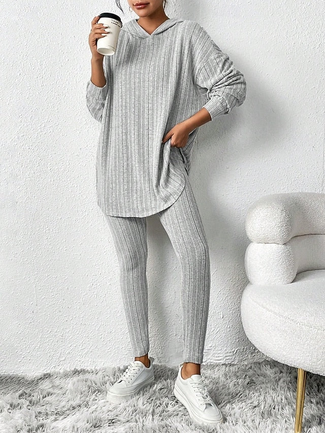 Women's Pants Sets Bolero Top Long Sleeve Hooded Solid