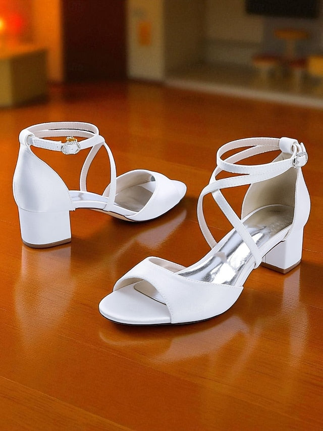 with Heel Satin - Block Ankle Sandals Women's Strap Elegant