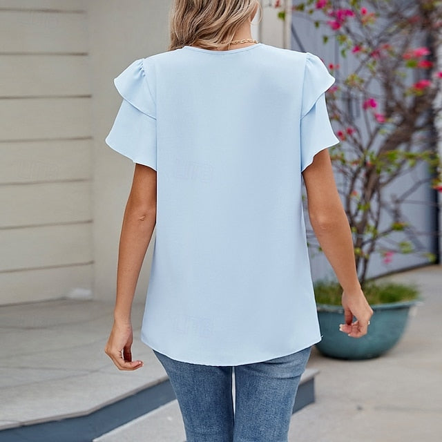 Women's Blouse Chiffon Tops Peplum Tops Plain Stylish Basic