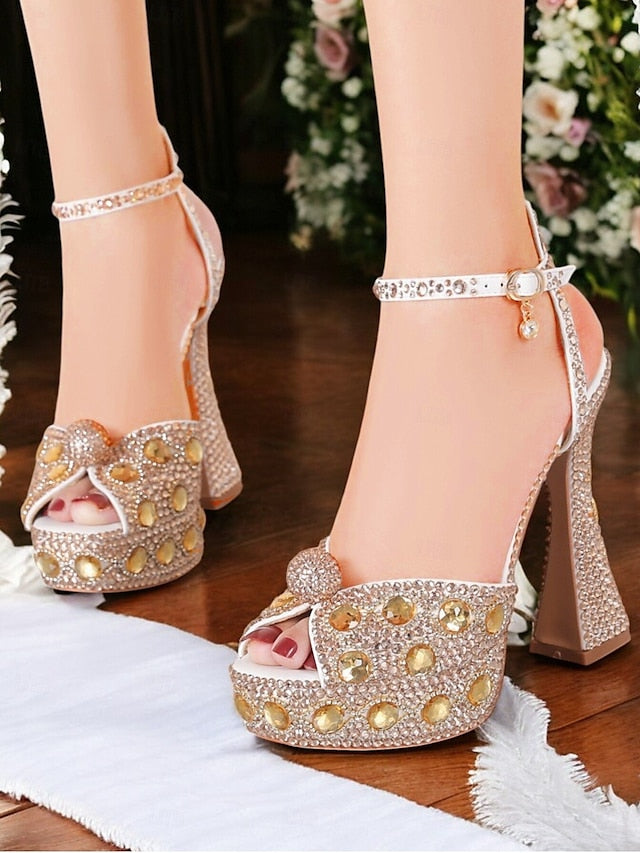 Glamorous Crystal-Embellished Women's with Sandals Platform