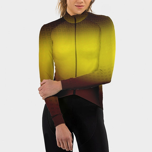 Women's Cycling Jersey Gradient Plaid Checkered Long Sleeve