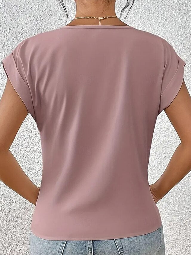 Women's T Shirt Solid Color Classic Casual Short Sleeve V