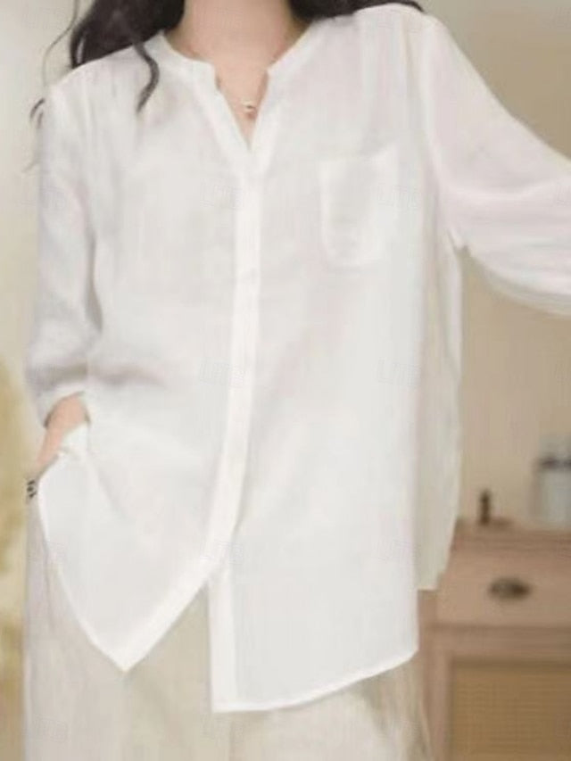 Women's Cotton Linen Shirts Solid Color Daily Basic Casual