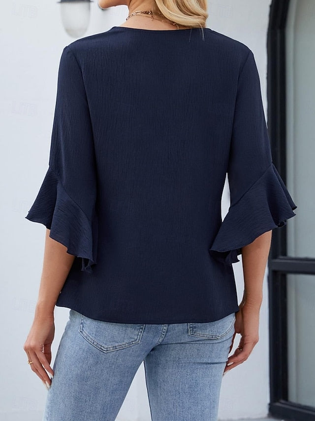 Women's Shirt Blouse Chiffon Tops Ruffle Plain Stylish
