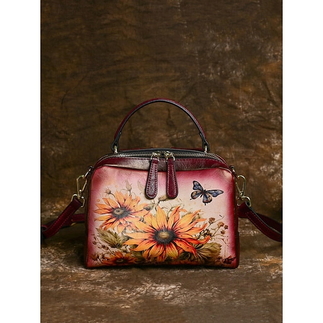 Sunflower – Print Butterfly and Vintage with Handbag Leather
