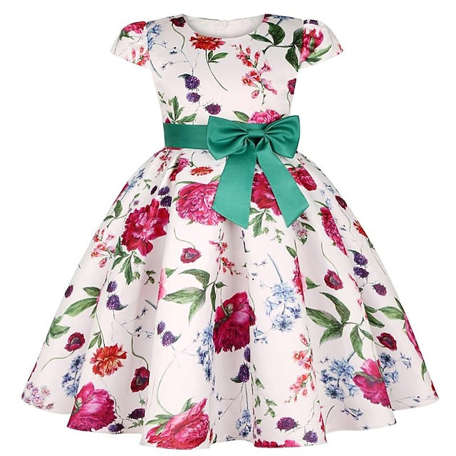 Party Floral Sleeve Kids Girls' Short Dress Flower