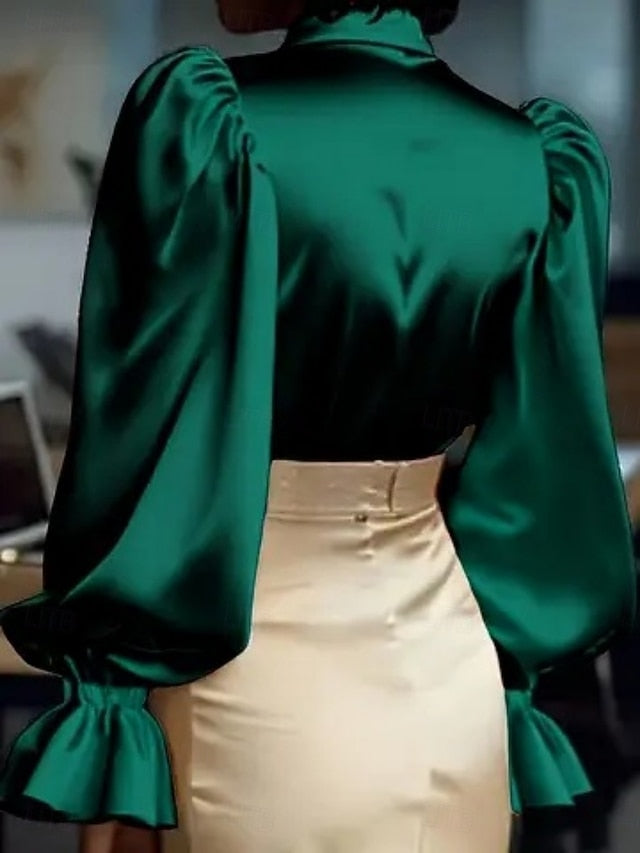 Women's Blouse Buttons Solid Color Elegant Ladies Stylish