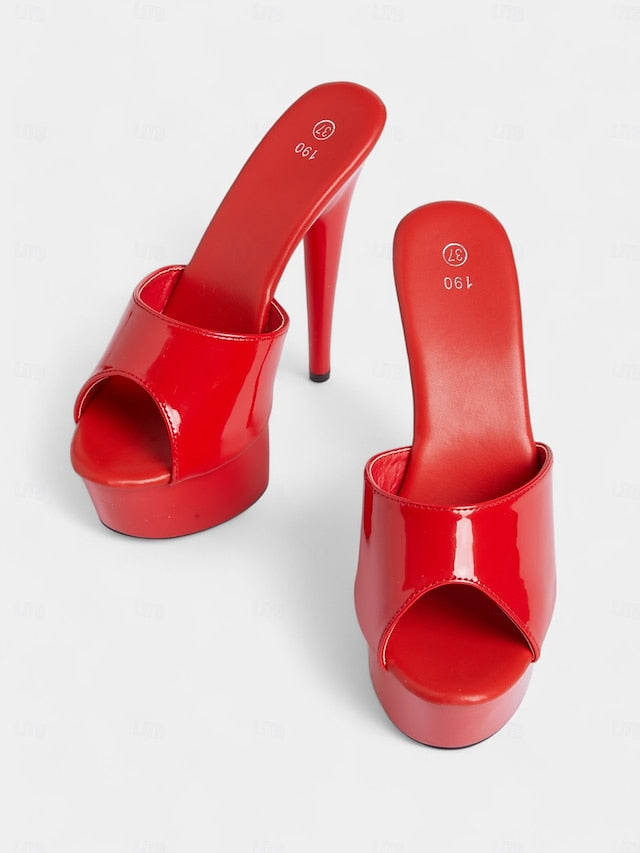 Red Leather with Heels Women's High Patent Platform