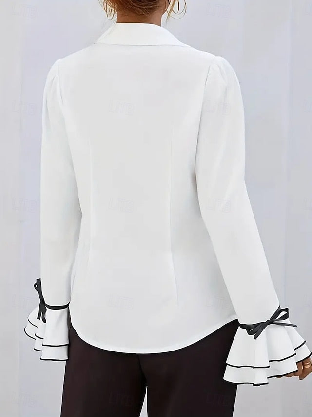 Women's Dress Shirt Blouse Chiffon Tops Ruffle Buttons