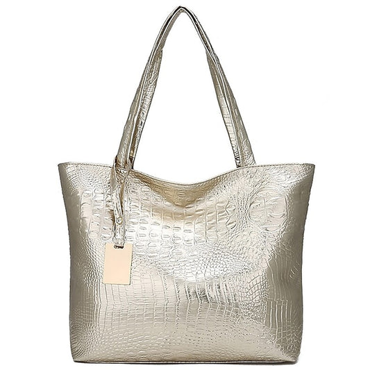 Embossed Women's Faux Tote | Croc Bag Silver Capacity Large