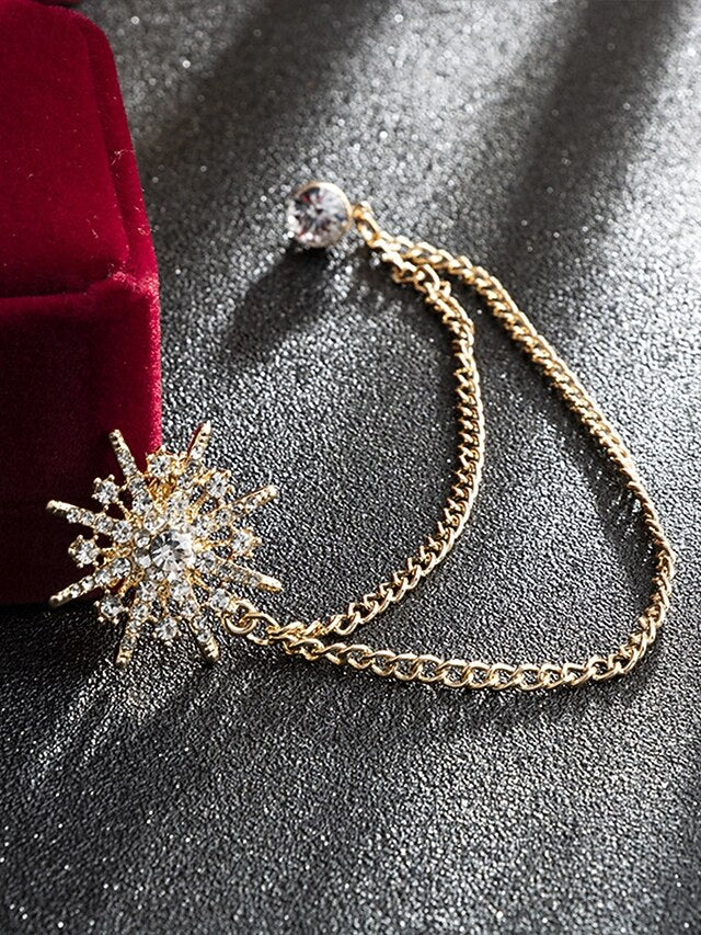 Elegant with Stylish Pin Crystal Chains Gold Lapel Star –