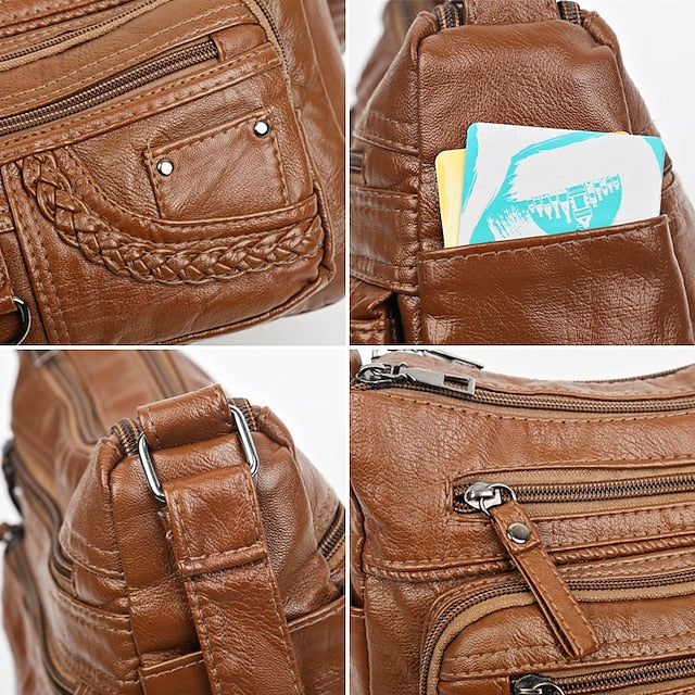 Vintage Leather Crossbody with Bag Women's Faux Multiple