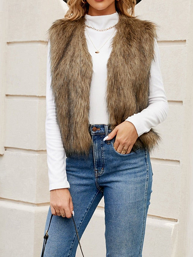 Vest Coat Furs Comfortable Women's Faux Leathers Fur