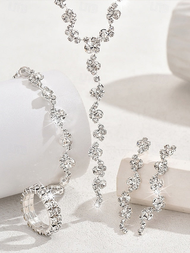 – Elegant Necklace Jewelry Gold Set Rhinestone