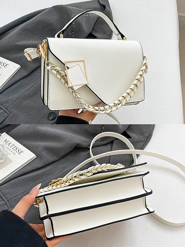 Women's Elegant Faux Leather Crossbody Handbag, Chic Top