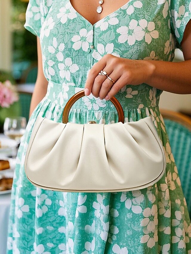 Women's Clutch Pleated Faux Bag with Tote Leather Acrylic