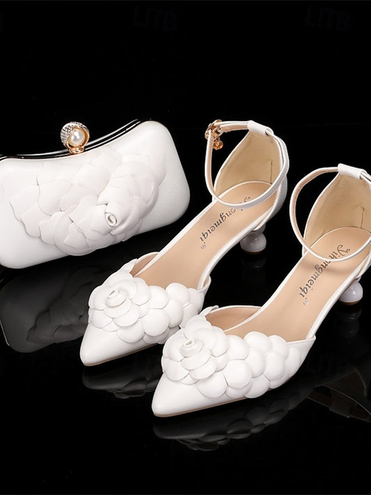 Shoes Bridal White with Floral-Embellished Clutch – Matching